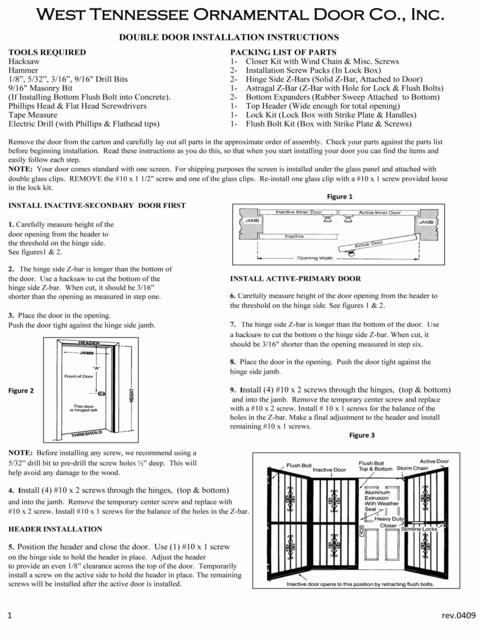 Double Door Installation Instructions